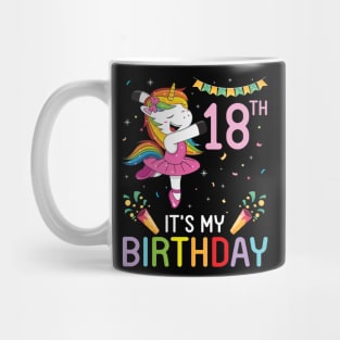 Unicorn Dancing Congratulating 18th Time It's My Birthday 18 Years Old Born In 2003 Mug